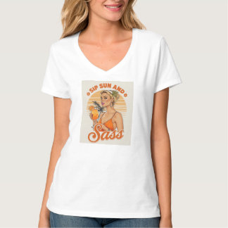 T-shirt Sip, Sun et Sass - Retro Summer Vibes Illustrati