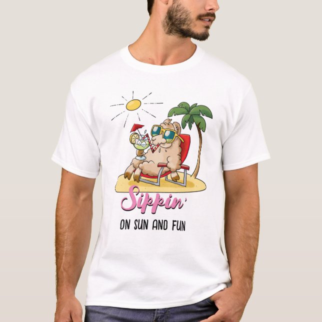 T-shirt Sippin' On Sun And Fun - Drôle Caricature Llama (Devant)
