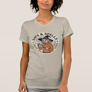 T-shirt Sips & Spells Confortable Sorcière d'automne