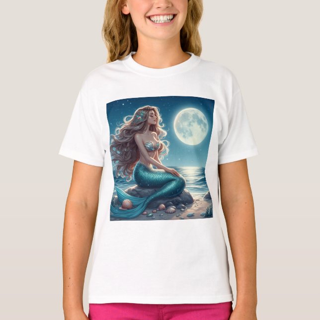 T-shirt Siren sur la plage la nuit (Devant)