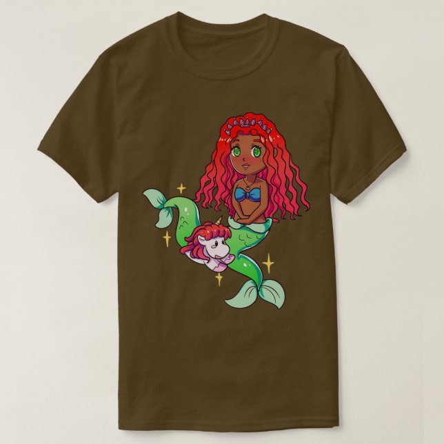T-shirt Sirène afro-américaine avec licorne 1 (Design devant)