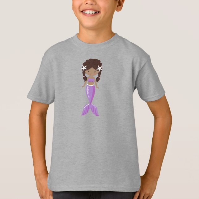 T-shirt Sirène Afro-Américaine, Mignonne Sirène, Queue (Devant)
