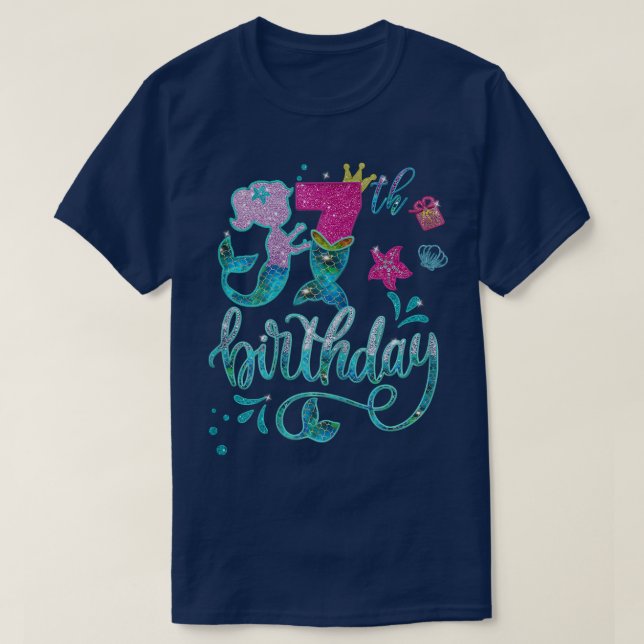 T-shirt Sirène Anniversaire Fille 7 Ans 7ème Anniversaire  (Design devant)