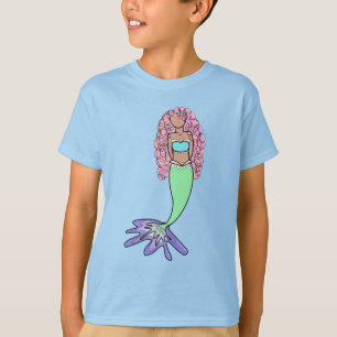 T-shirt sirène arc-en-ciel rose bleu violet vert noir bouc