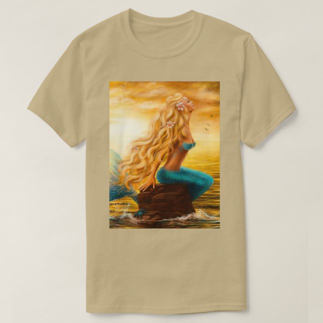 T-shirt Sirène au coucher du soleil dans la mer (Design devant)