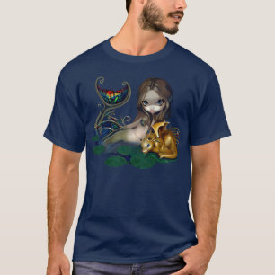 T-shirt Sirène avec un art d'or d'imaginaire de chemise de