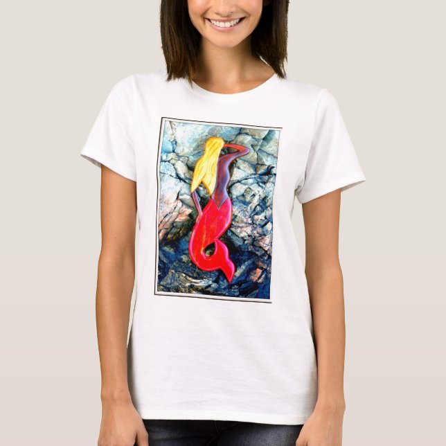 T-shirt sirène blonde en rouge (Devant)
