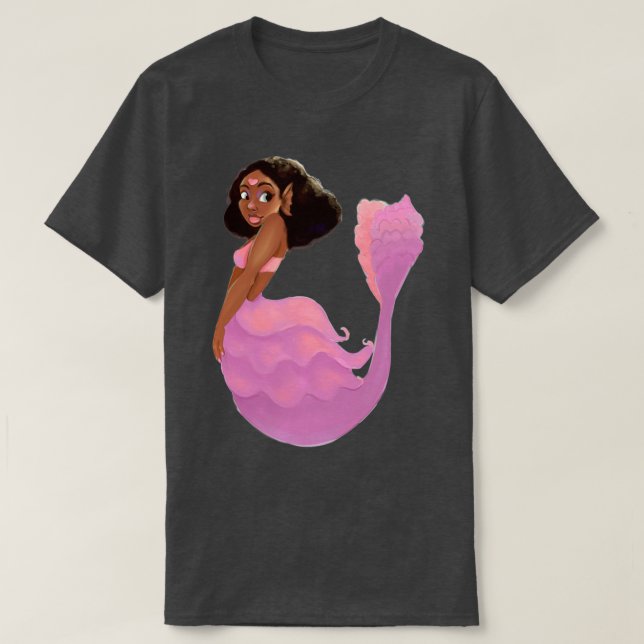 T-shirt Sirène Coeur Rose Avec Afro (Design devant)
