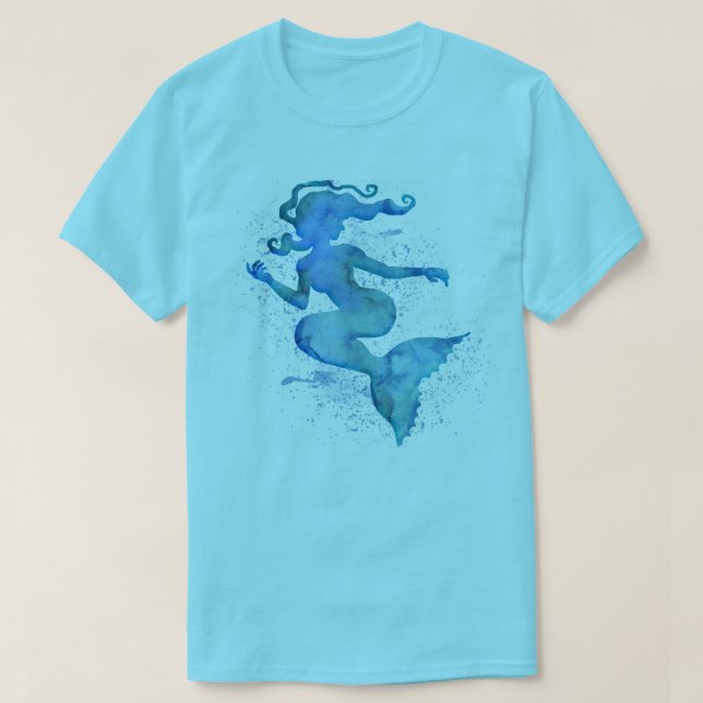 T-shirt Sirène d'aquarelle bleu (Design devant)