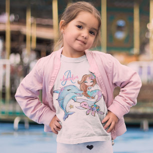 T-Shirt Sirène de cheveux Brown Personnalisé Enfants Nom F