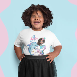 T-Shirt Sirène de cheveux noir sur mesure Enfants Nom Fill