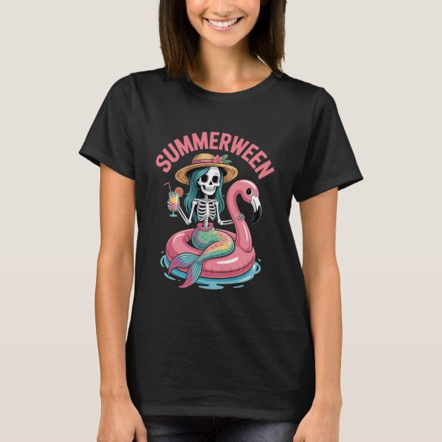 T-shirt Sirène de Summerween Squelette de Flamant Rose Pla (Devant)