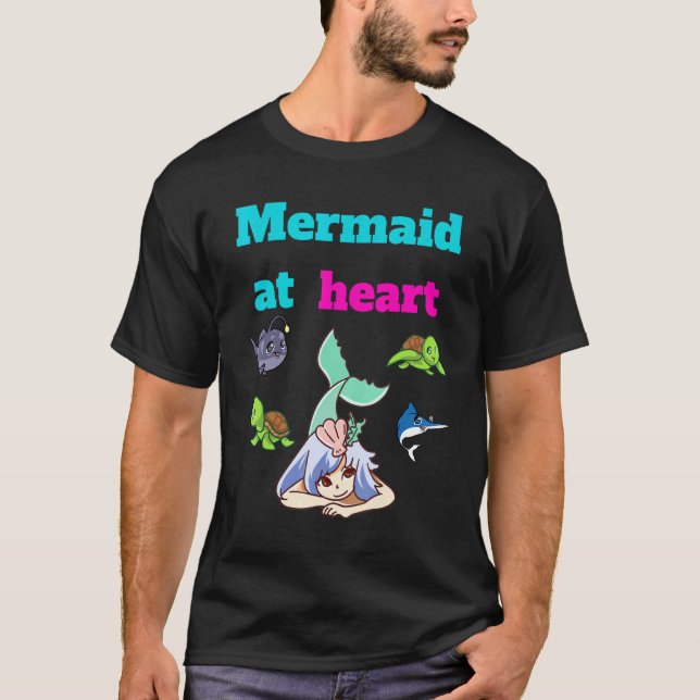 T-shirt Sirène En Mer De Coeur (Devant)