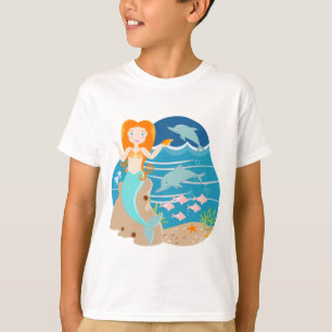 T-shirt Sirène et dauphins sous la mer fête d'anniversai