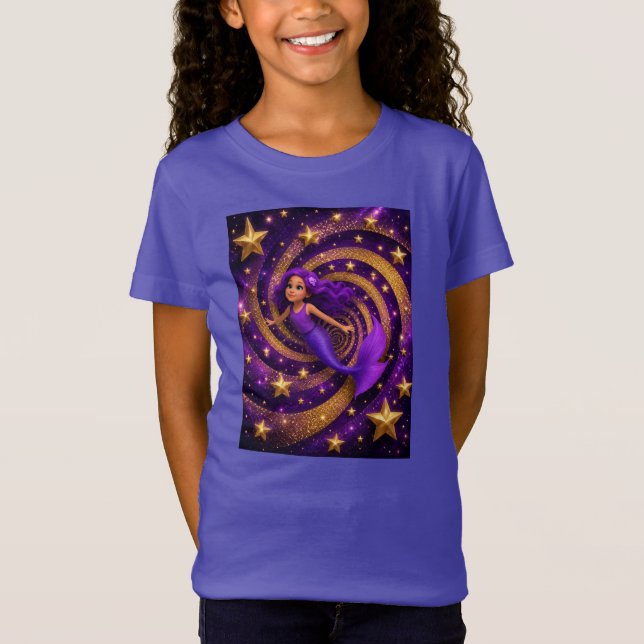 T-Shirt Sirène Étoile Dorée Violette Illusion d'Optique |  (Devant)