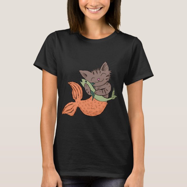 T-shirt Sirène Féline Avec Poisson (Devant)