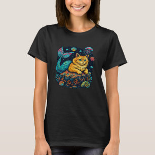T-shirt Sirène Féline Océan Cosmique Art Félin Fantaisie