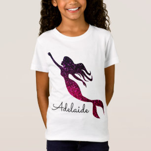 T-Shirt Sirène mignonne rose et violet Nom d'ajout perso