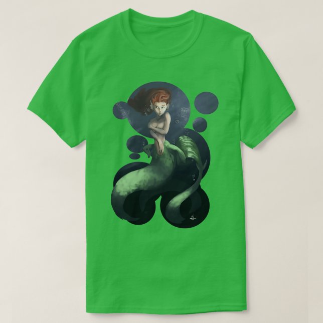 T-shirt Sirène verte au milieu de la mer (Design devant)