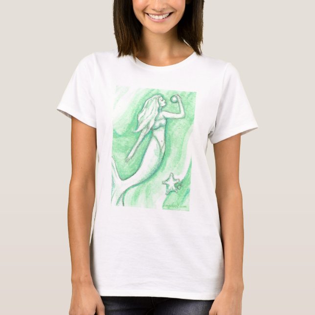 T-shirt Sirène verte avec la chemise de perle et d'étoiles (Devant)