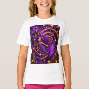 T-shirt Sirène Violette Étoile Spirale Château Fantastique