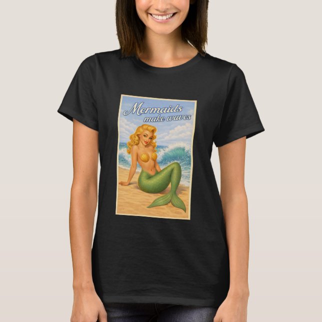 T-shirt Sirènes Rétro Pin-Up | Plage Côtière (Devant)