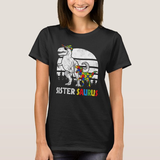 T-shirt Sistersaurus Rex Puzzle Dinosaure Bleu Sensibilisa (Devant)