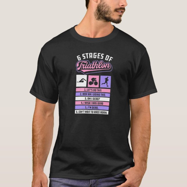 T-shirt Six Étapes De Triathlon Allons-y Funny Running (Devant)