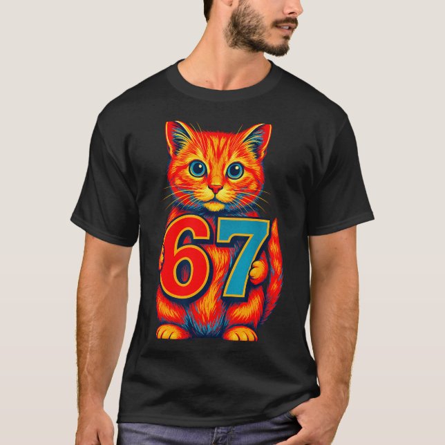 T-shirt Six Seven 67 Meme 6 7 Cat Youth Boy Girl  (Devant)