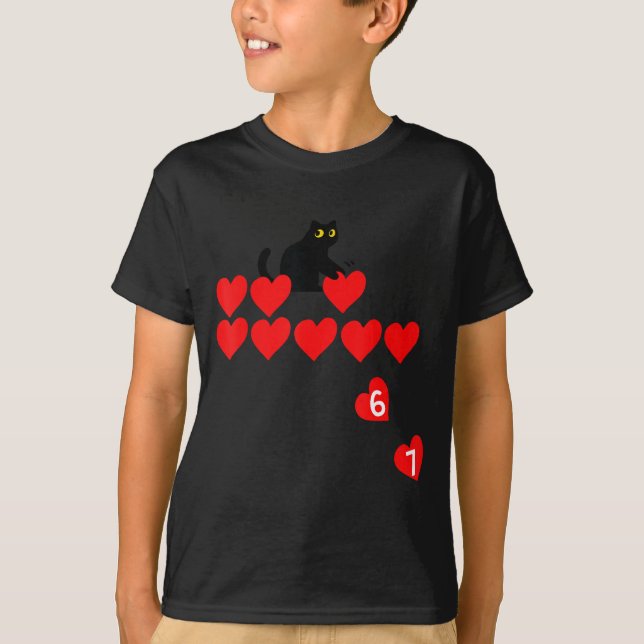 T-shirt Six Seven Black Cat Knocking Off Hearts Funny 67 V (Devant)