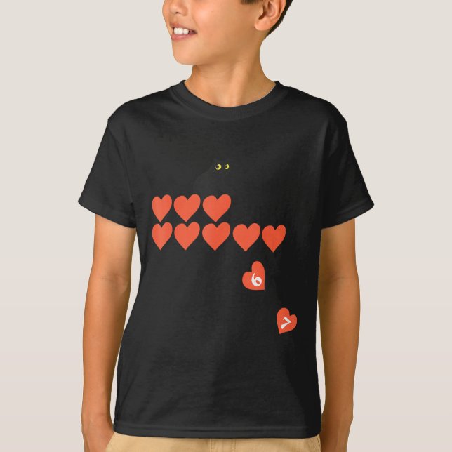T-shirt Six Seven Black Cat Knocking Off Hearts Funny 67 V (Devant)