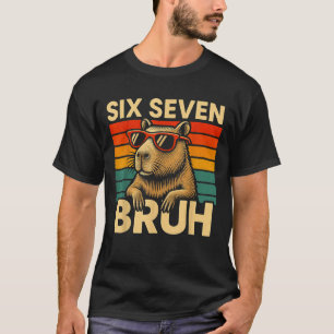 T-shirt Six Seven Bruh Capybara Rétro Vintage Drôle 67 Mèm