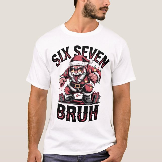 T-shirt Six Seven Bruh Funny Heavy Metal Santa Shirt | Edg (Devant)