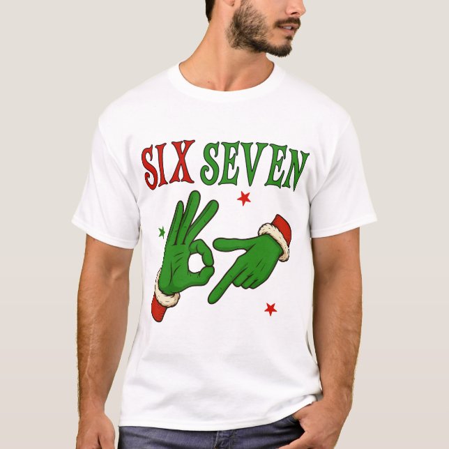 T-shirt Six Seven Grinch Main Signe OK Branché Noël (Devant)