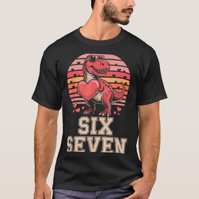 T-shirt Six Seven Valentine’s Day Dinosaur T-rex For Kids  (Devant)
