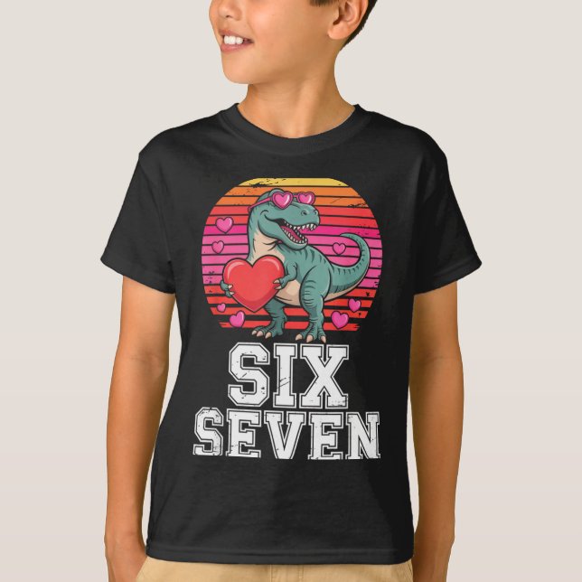 T-shirt Six Seven Valentine’s Day Dinosaur T-rex For Kids  (Devant)