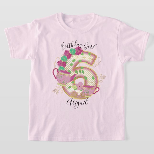 T-shirt Six Tea Party Anniversaire fille | Floral (Poser)