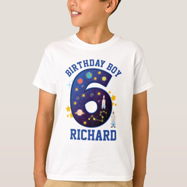 T-shirt Sixième anniversaire Boy Space 6 | Planètes Galaxy (Devant)