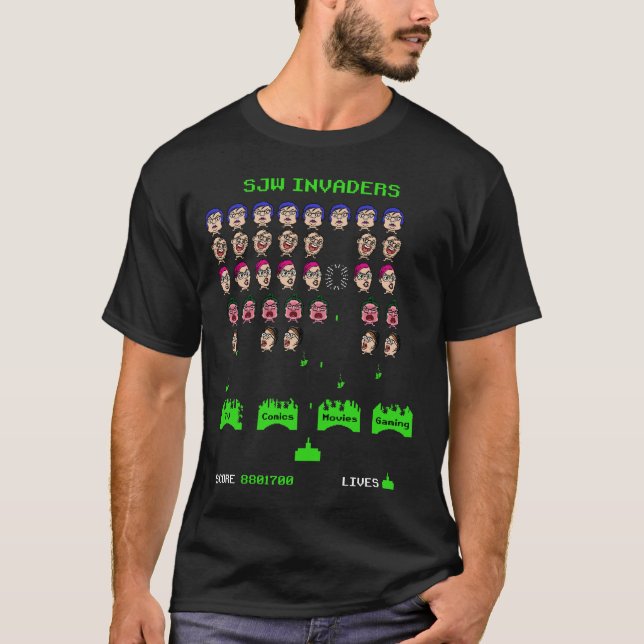 T-shirt SJW Invaders Retro Video Game T Shirt (Devant)