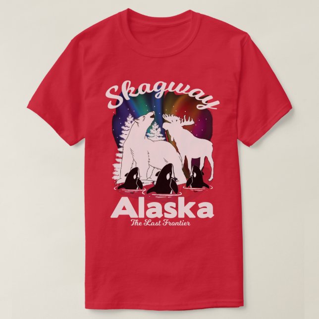 T-shirt Skagway Alaska Aurora Borealis Bear Orca Moose Kee (Design devant)