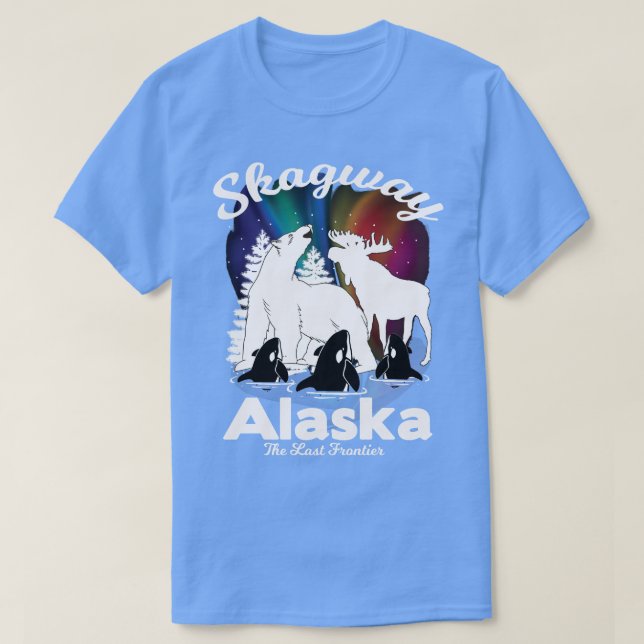 T-shirt Skagway Alaska Aurora Borealis Bear Orca Moose Sou (Design devant)