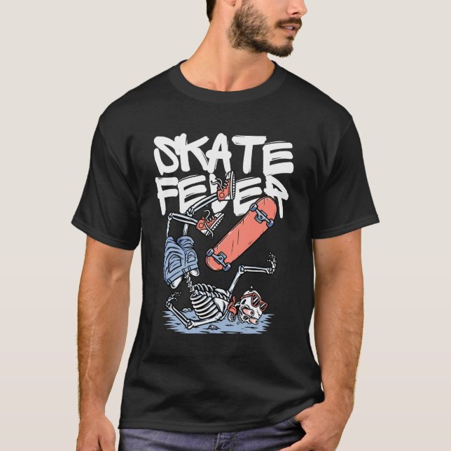 T-shirt Skate Fever – Skeleton Skater Street Art Design (Devant)