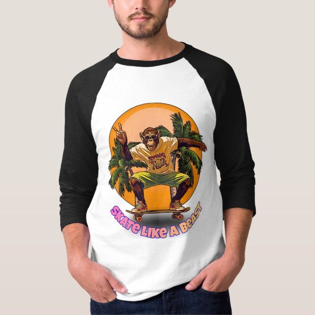 T-shirt Skate Like a Beast Cool Chimpanzee Skater Design (Devant)