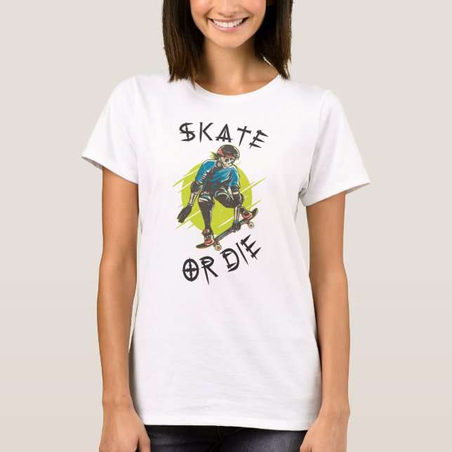 T-shirt Skate ou die Skeleton Skateboarder (Devant)