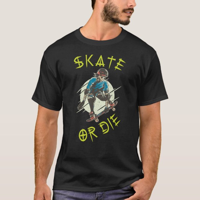 T-shirt Skate ou die Skeleton Skateboarder (Devant)