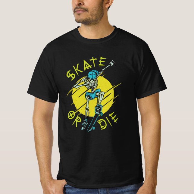 T-shirt Skate ou die Skeleton Skateboarder (Devant)