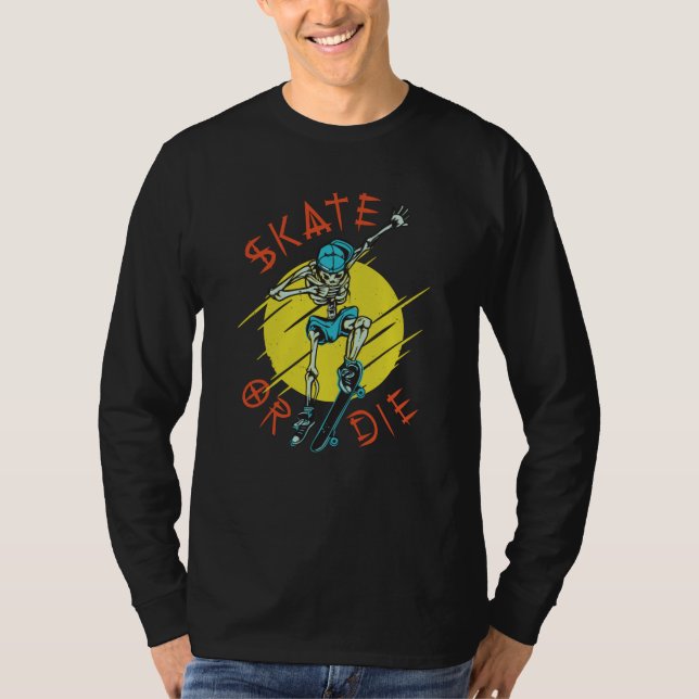 T-shirt Skate ou die Skeleton Skateboarder (Devant)