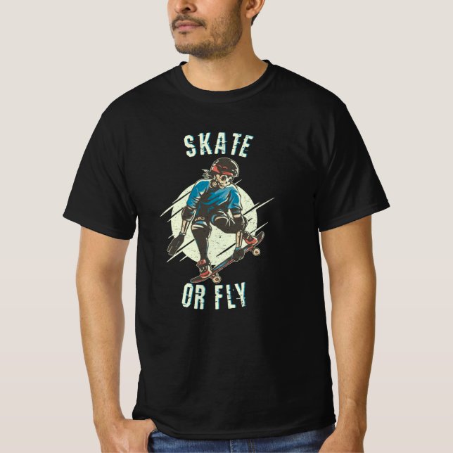 T-shirt Skate ou volez Skeleton Skateboarder (Devant)
