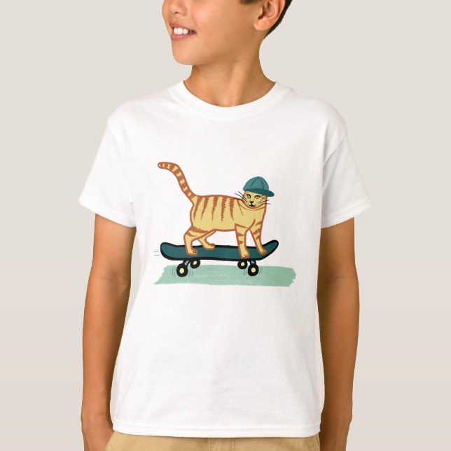 T-shirt Skate Tabby Cat Cute (Devant)
