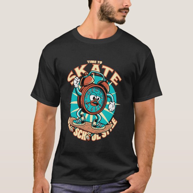 T-shirt Skate time. Skateboarding cartoon clock. (Devant)